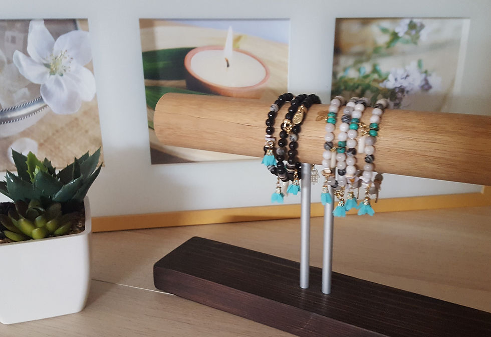 Thumbnail: 2 BRACELETS Pearls White + Black