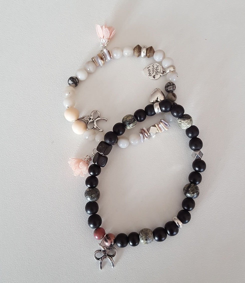 Thumbnail: 2 BRACELETS Pearls White + Black