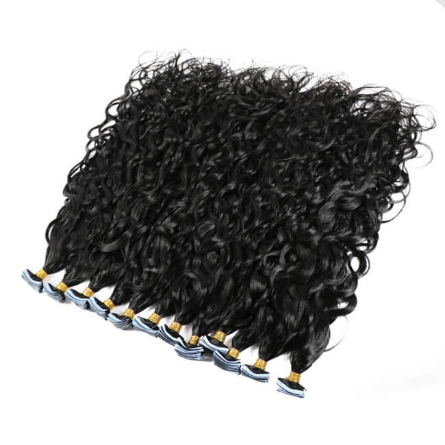 Thumbnail: Premium #1B Natural Black Water Wave Tape-In Hair Extensions | 100% Human Hair