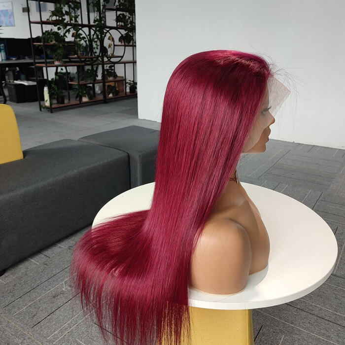 Thumbnail: Bold Burgundy Straight 13x4 Lace Front Wig | Premium Human Hair