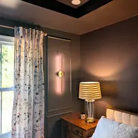 Painted tray ceiling with accent wall and curtain panel installation – Whispering Pines, NC