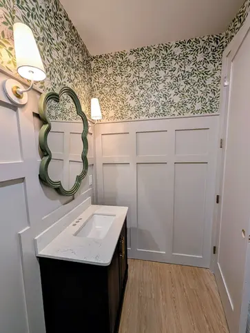 Bathroom interior painting with custom paneling and neutral wall color in Southern Pines NC