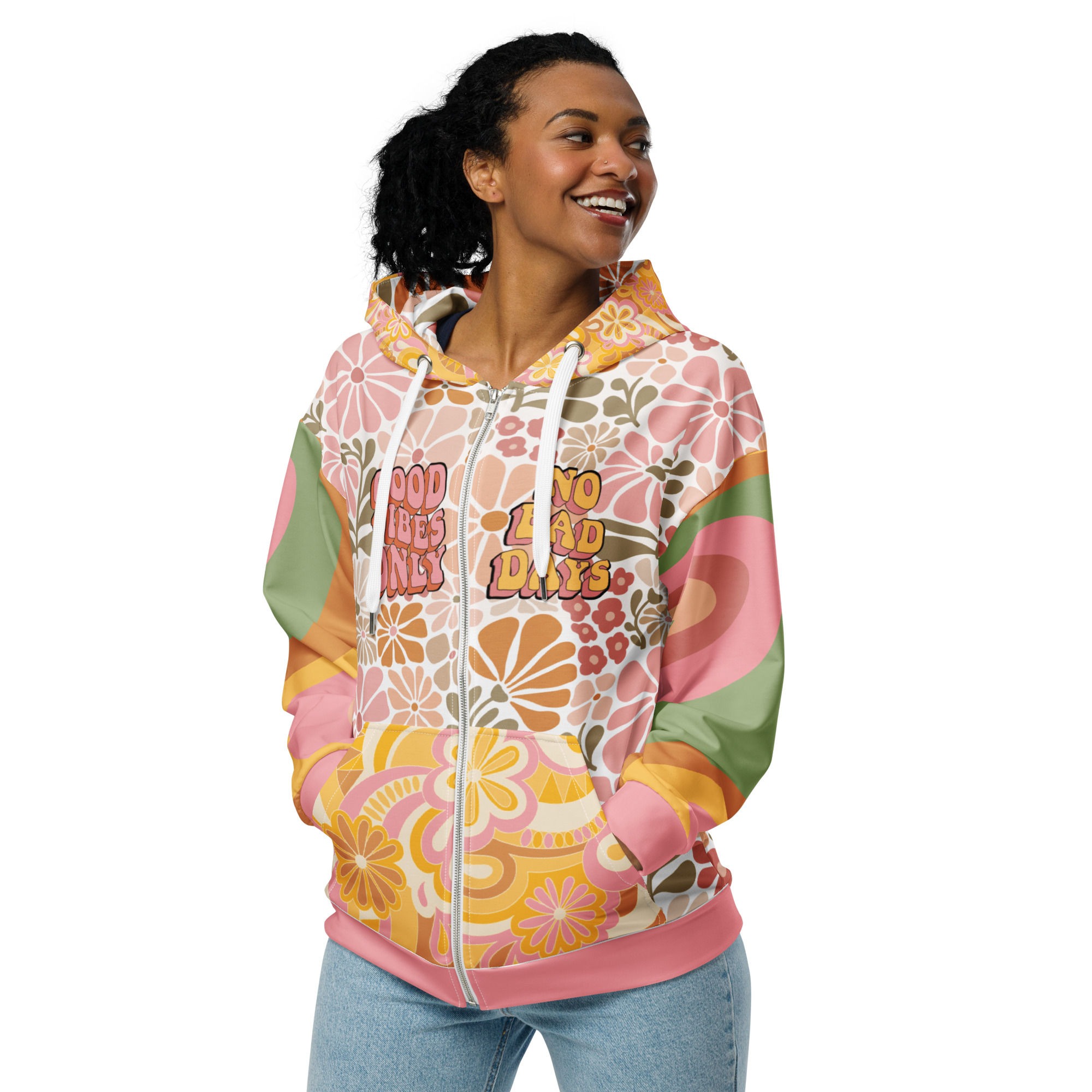 Good Vibes Groovy Unisex Zip Hoodie
