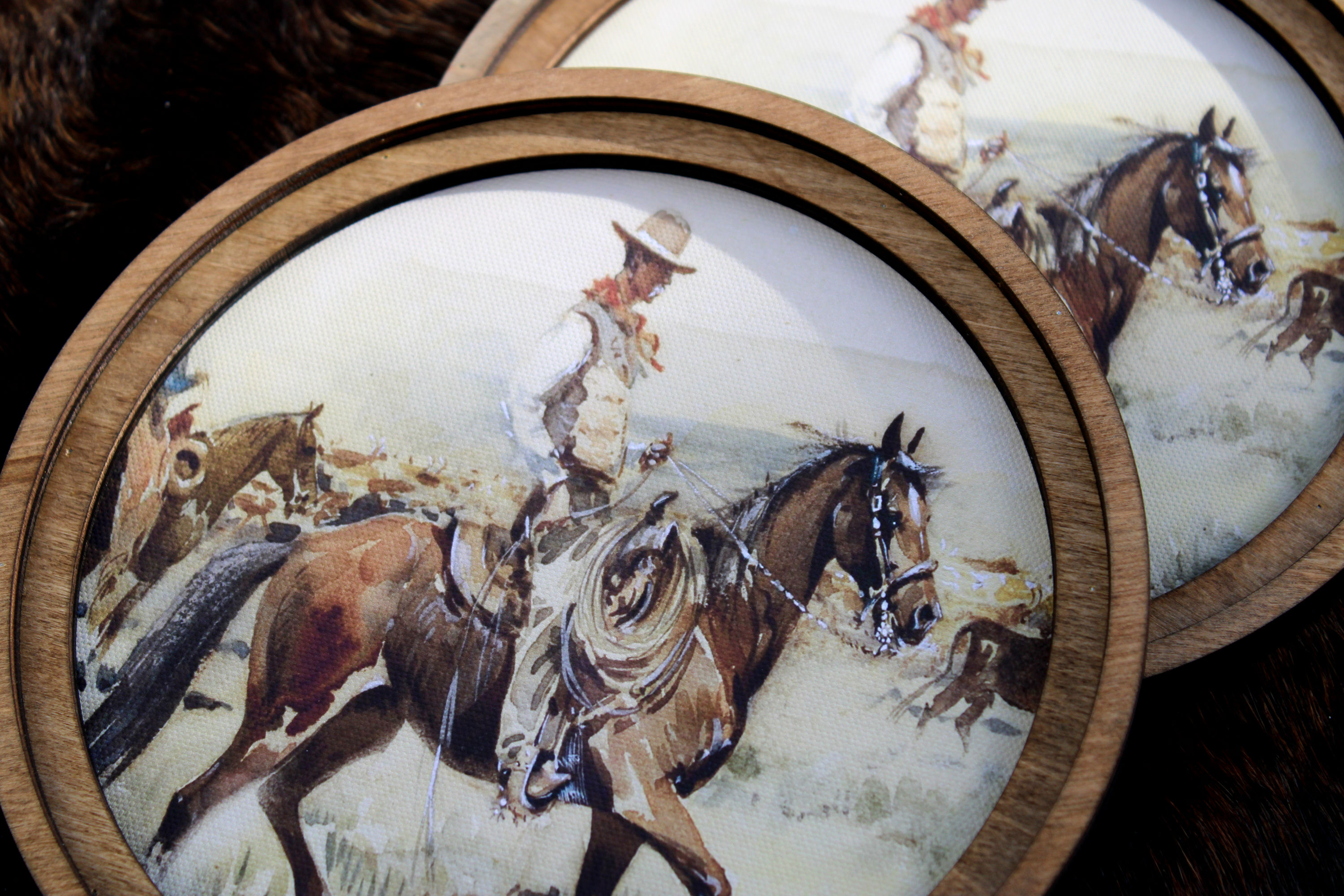 8" Round Vintage Cowboy Art