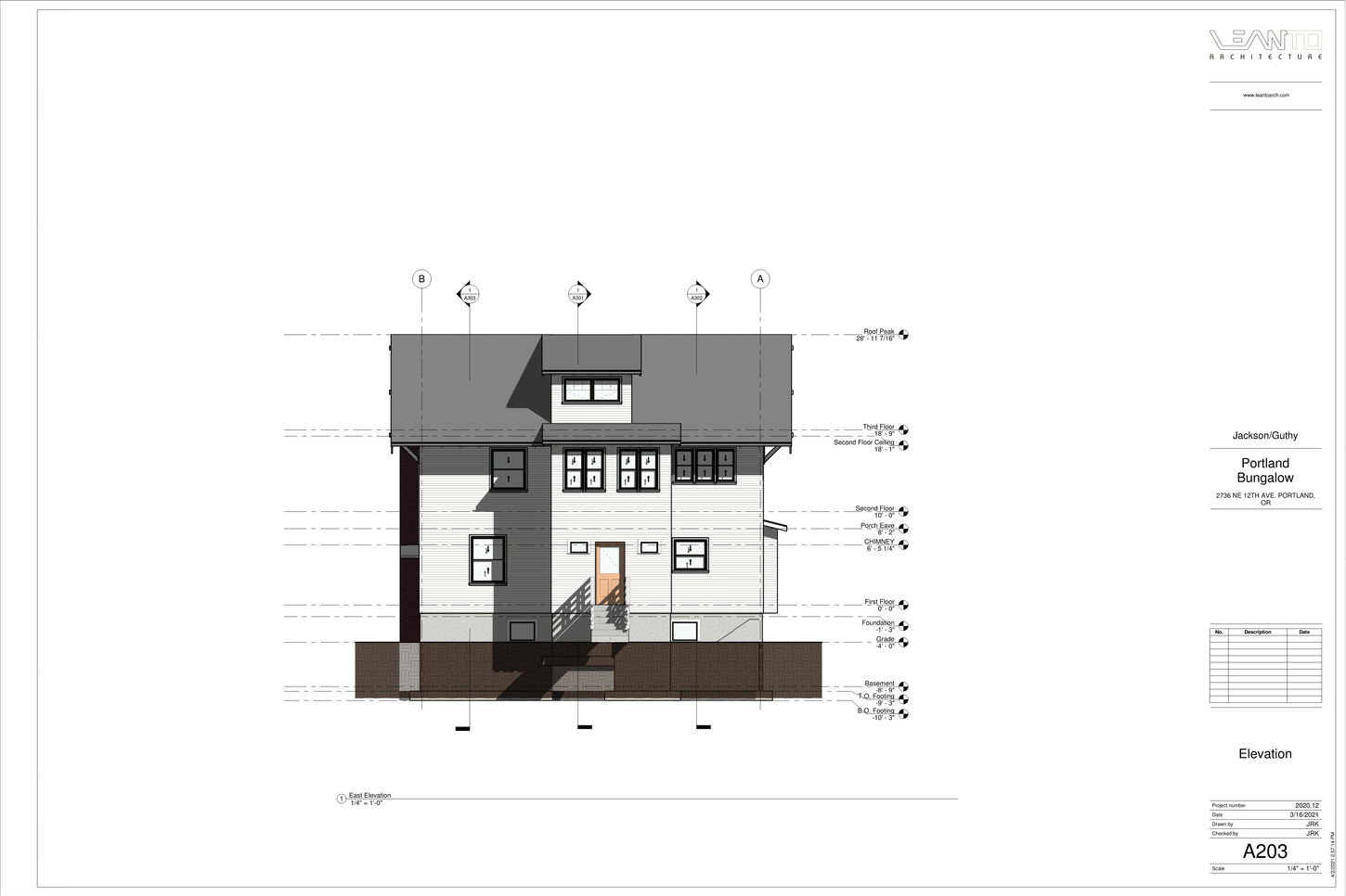 ARCHITECTURAL ELEVATION DRAWING FOR A LARGE HOME IN PORTLAND, OREGON