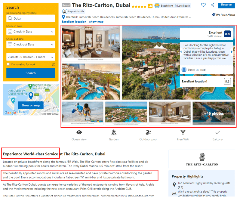 Example of a hotel profile in OTA