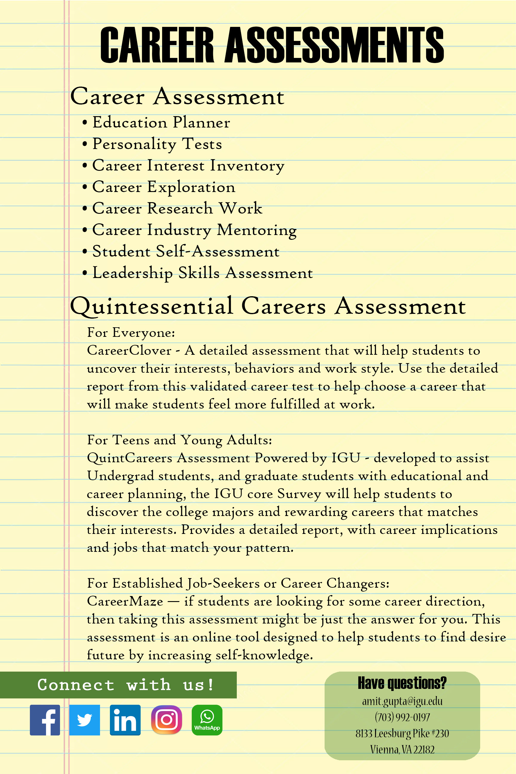 career service center online career assessment