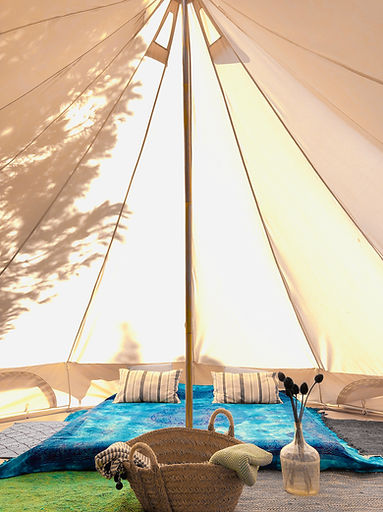 Canvas glamping tent at Golden Web surrounded by nature in Portugal’s Algarve.