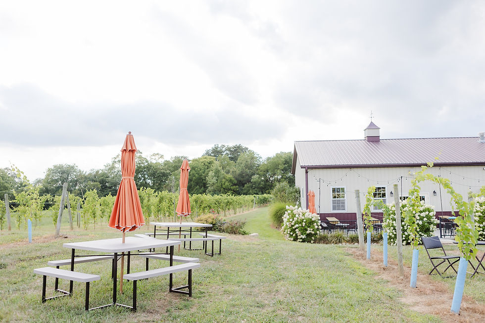 Outdoor patio seating at a winery Ashville Ohio.