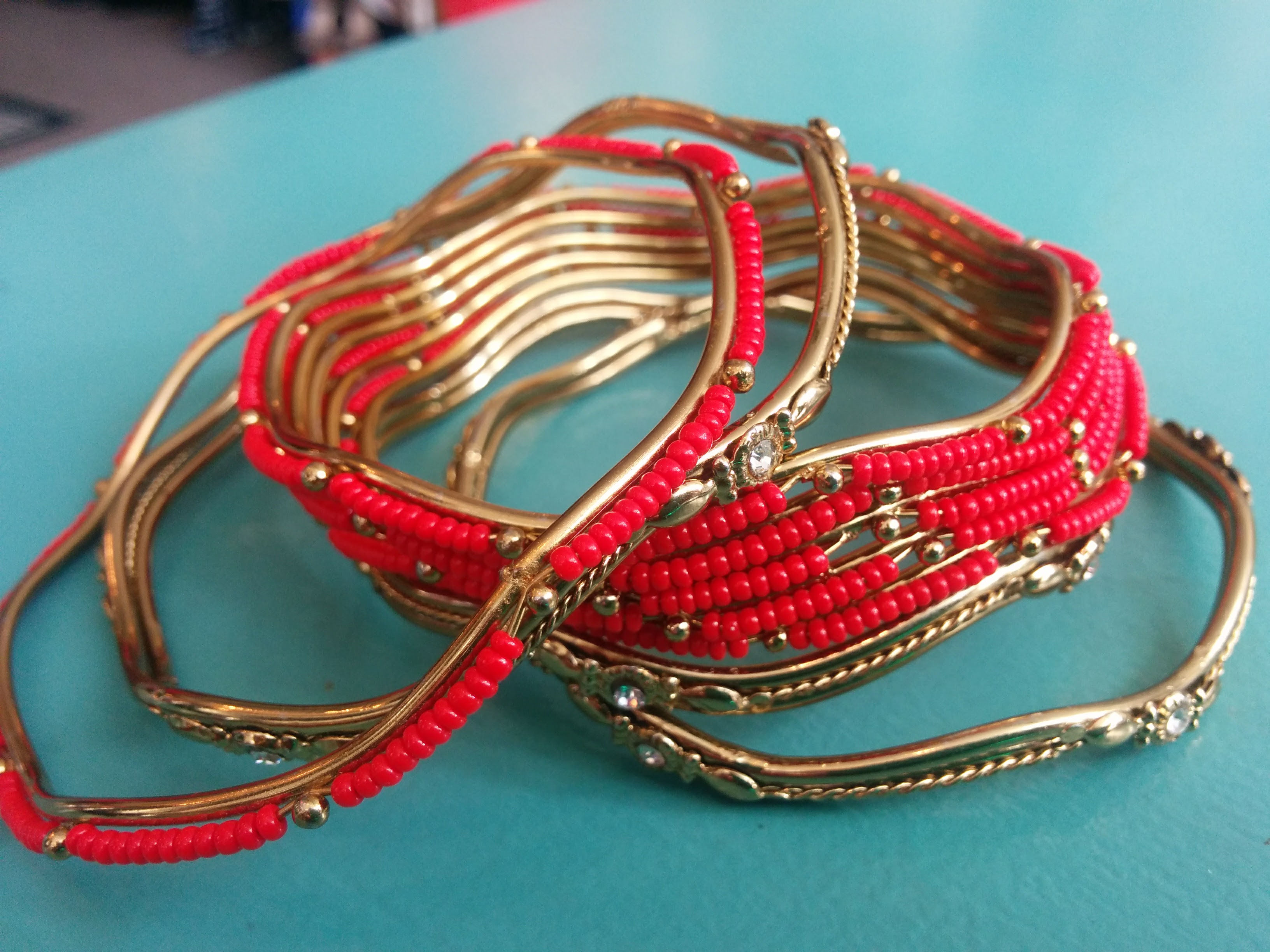 Red and Gold Tone Bangle Bracelets