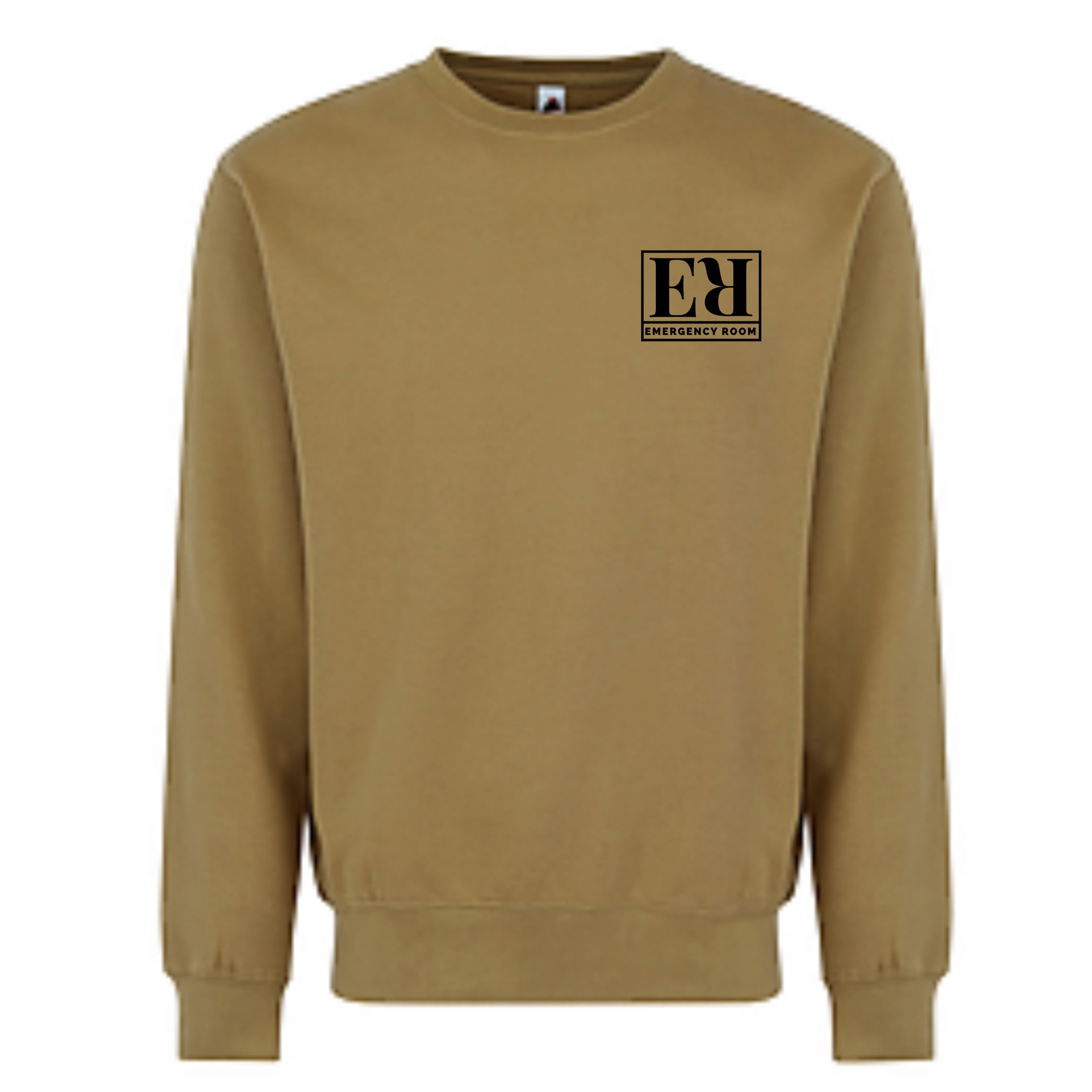 TAN CREW NECK SWEATER W BLACK PRINT
