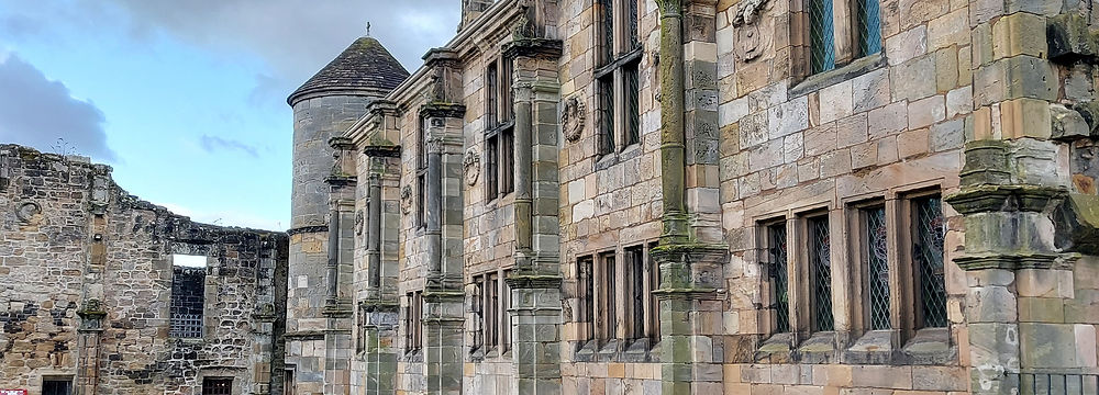 Falkland Palace shoing the ruined wing and intact structure of the Scottish Royal Palace.