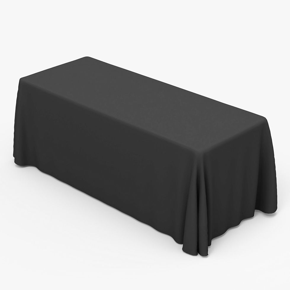 Thumbnail: Black solid table cover made from durable fabric, ideal for events, trade shows, or presentations, providing an elegant and professional look for any occasion.