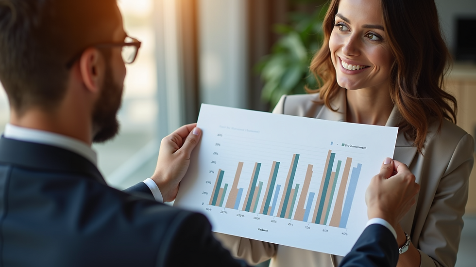 High angle view of a real estate agent showing a pricing chart to a homeowner