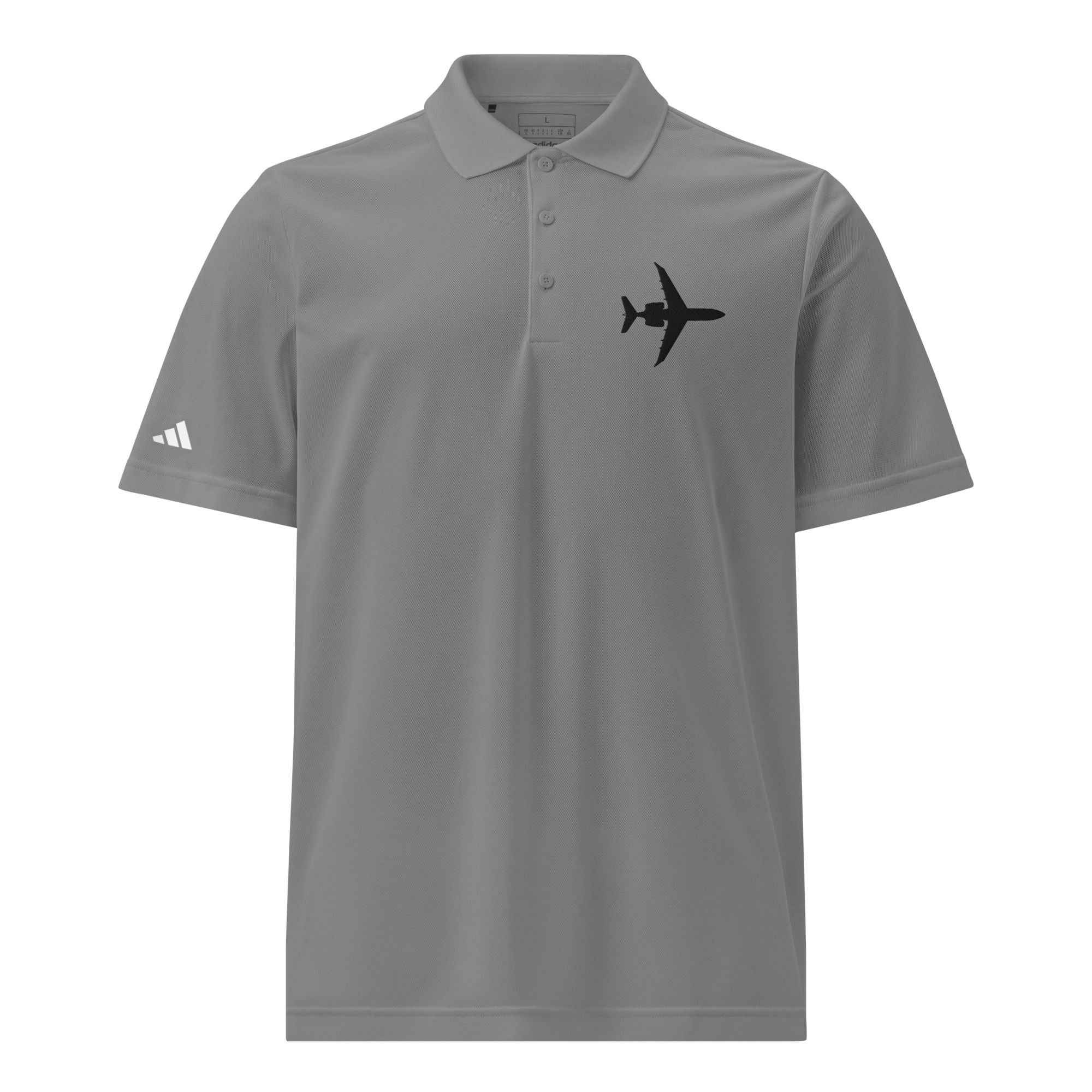 Front Black Jet Embroidered Over Heart Polo Shirt Gray