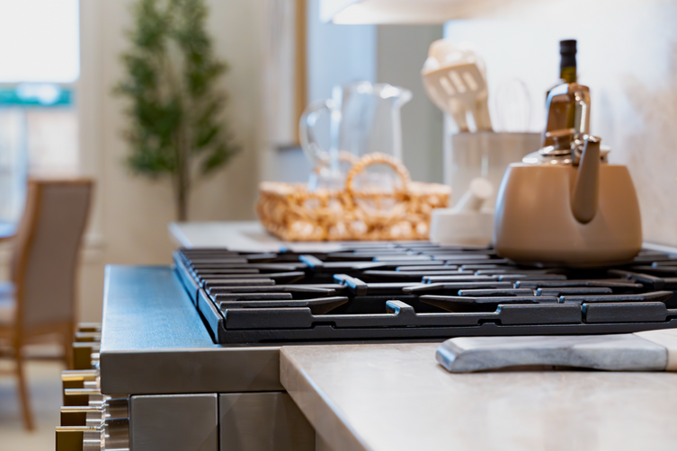 Elegant custom home kitchen with high end appliances.
