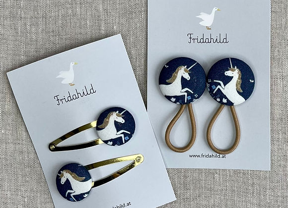 Spangen Einhorn blau/gold