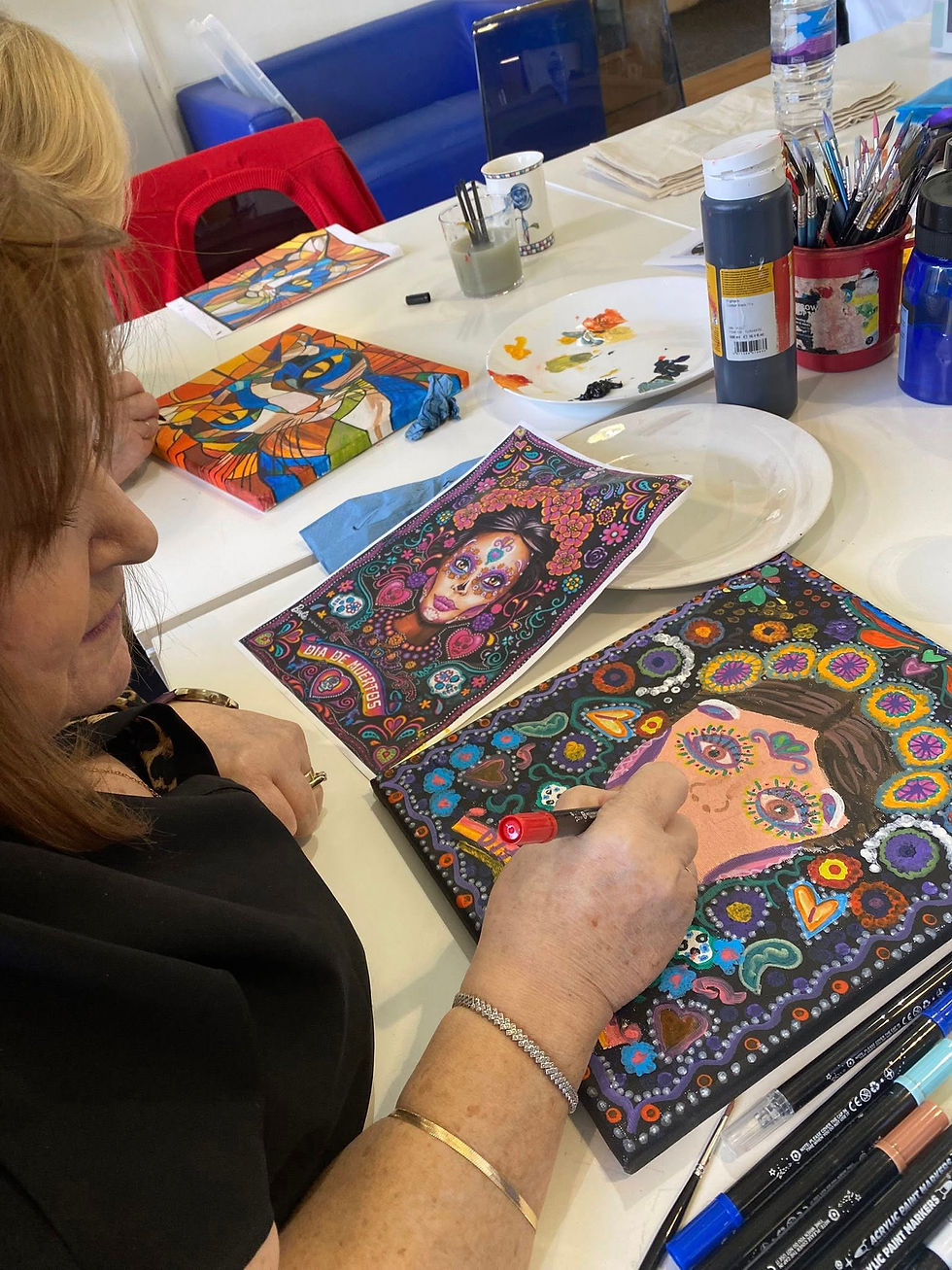 Margaret has picked up many art skills – plus a number one fan!