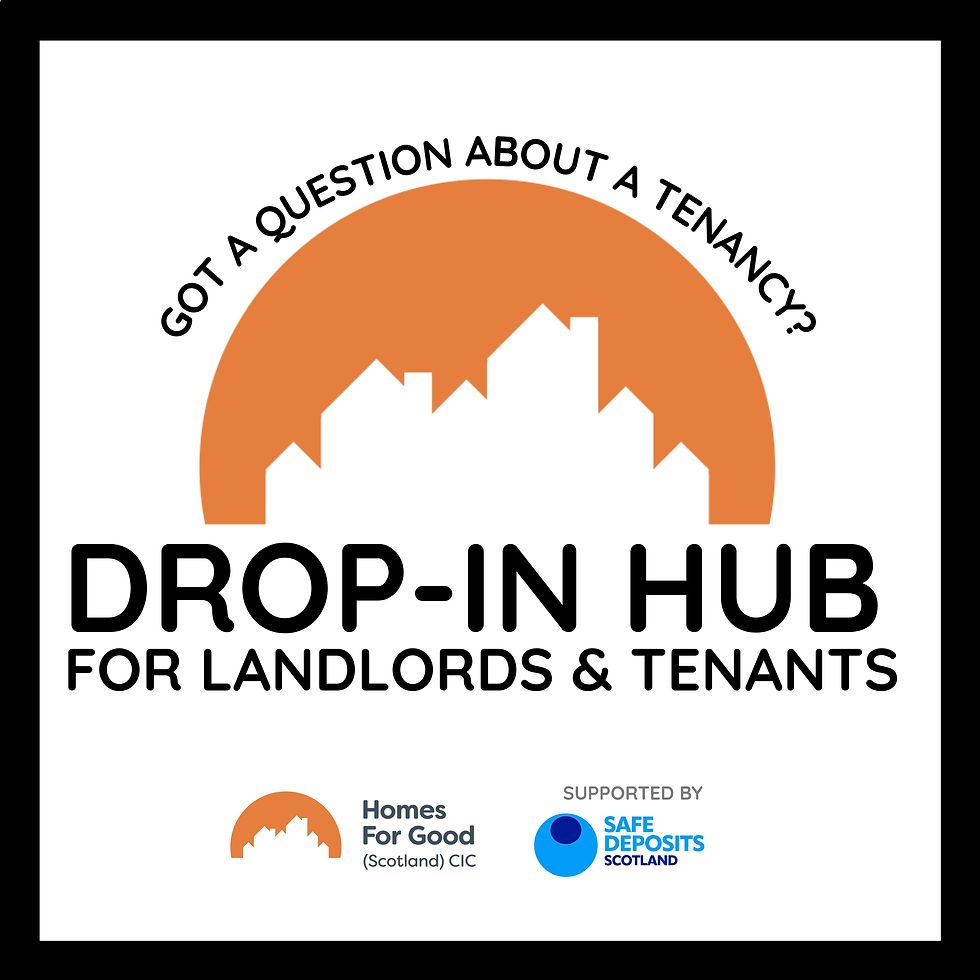 Homes for Good logo with details about its Drop-in hub for Landlords and Tenants