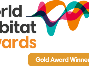 World Habitat Awards logo: orange, pink, turquoise and dark blue wavy lines