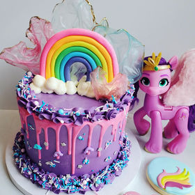 My Little Pony themed cake with matching decorated sugar cookies 