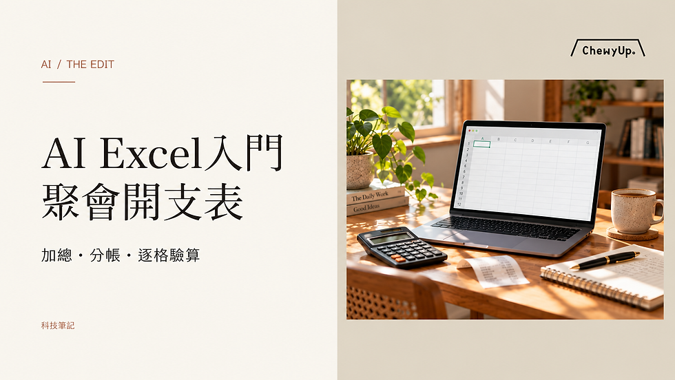 AI Excel入門,聚會開支表;加總・分帳・逐格驗算。