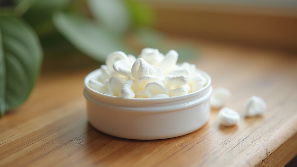 Close-up view of biodegradable dental floss container on a wooden surface