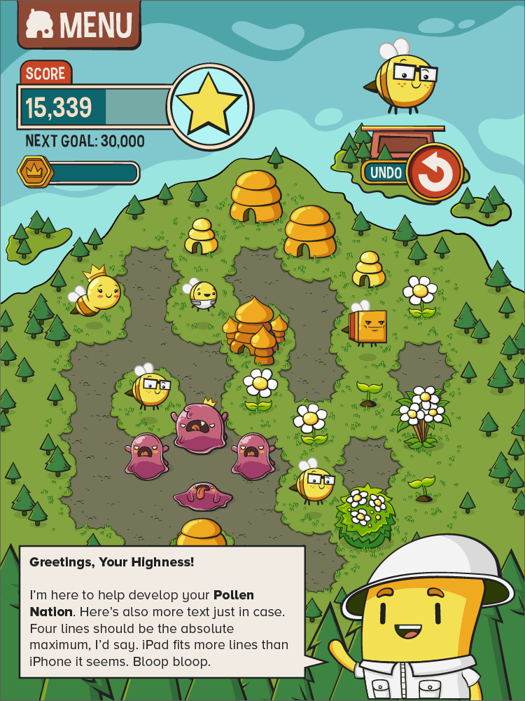 mobile game art pollen nation bee flower hive bush tree slime monster puzzle triple town beekeeper insect garden hex ui menu