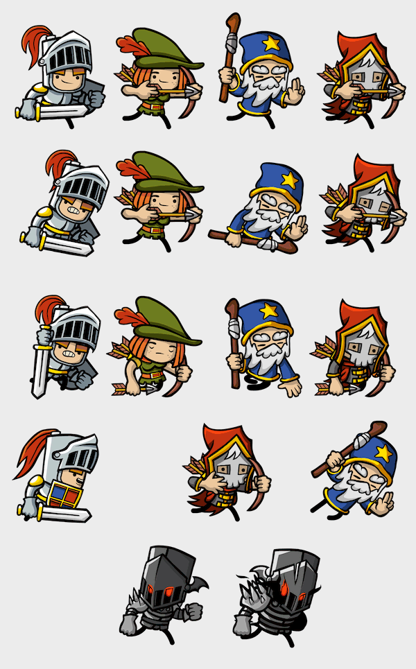 mobile game art endless runner rpg hero knight archer mage wizard walk cycle attack death loop gif