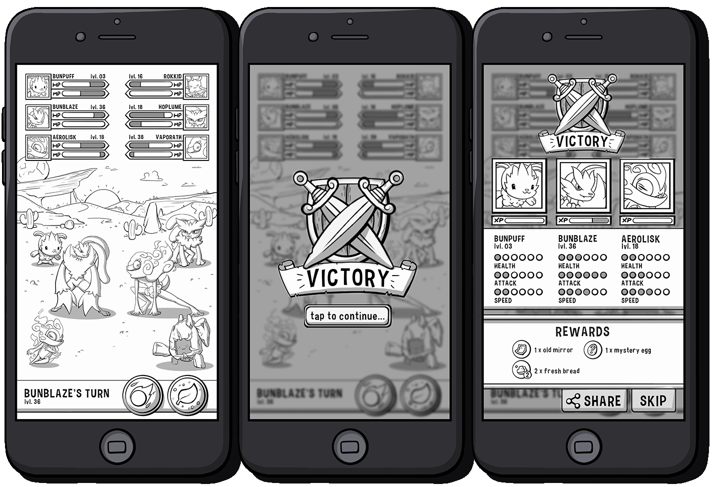 mobile game art concept fitmon pokemond creature monster pet raise tamagotchi fitness sport ui mockup menu