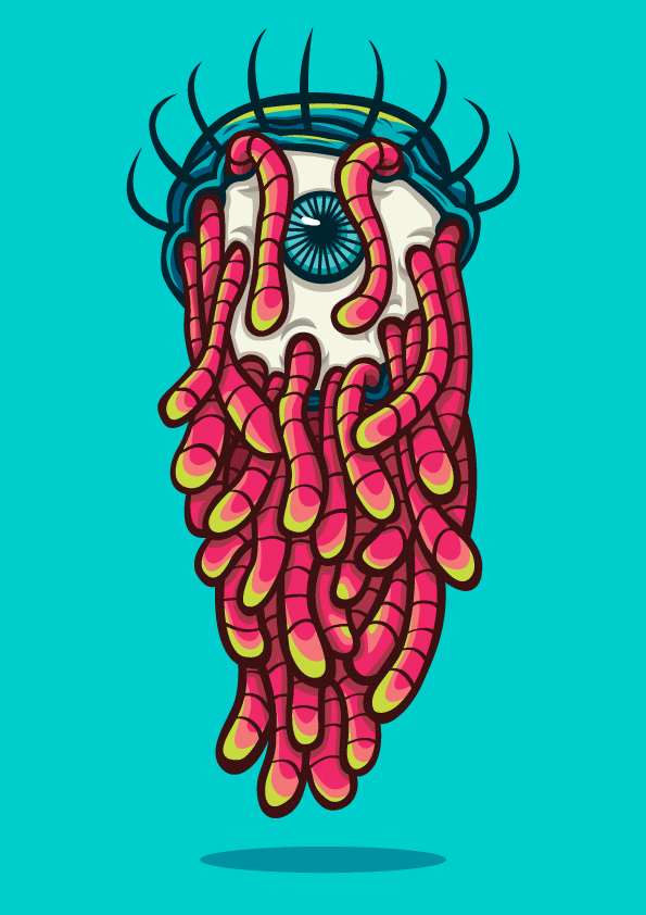 illustration illustrator helminthophobia worm phobia fear eye infection worm parasite pain blue