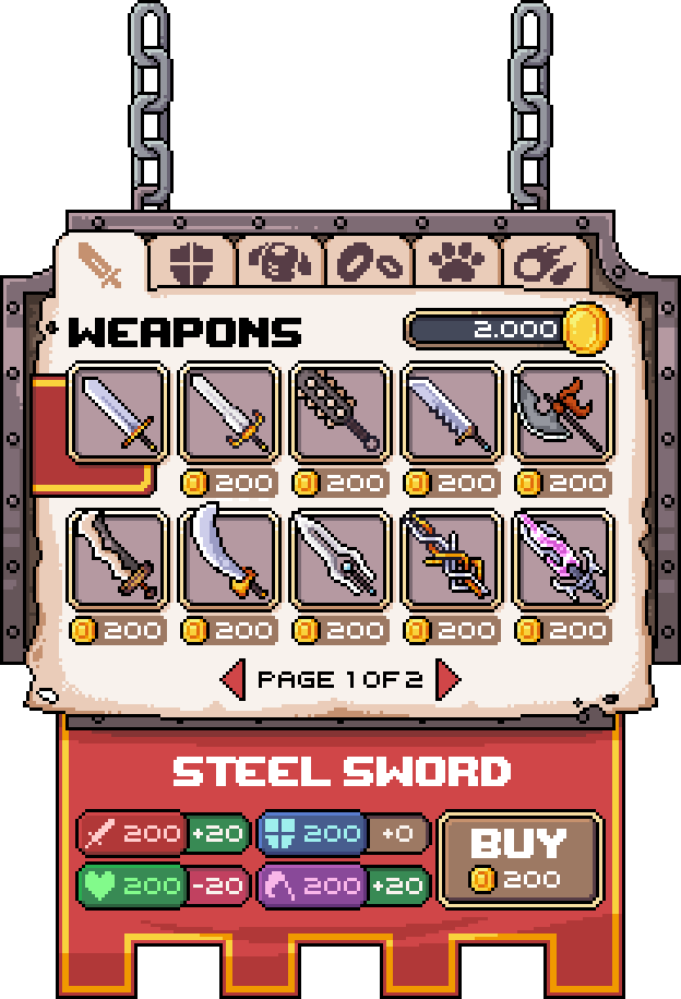 mobile game art for curse of ale pixel retro rpg hero monster level design environment ui elements menu banner