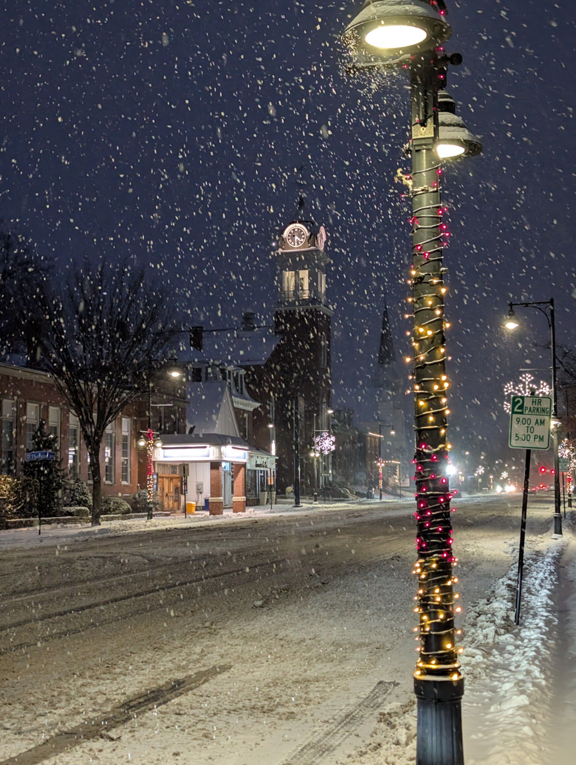 Main St. Early Morning Snow in Saco, ME