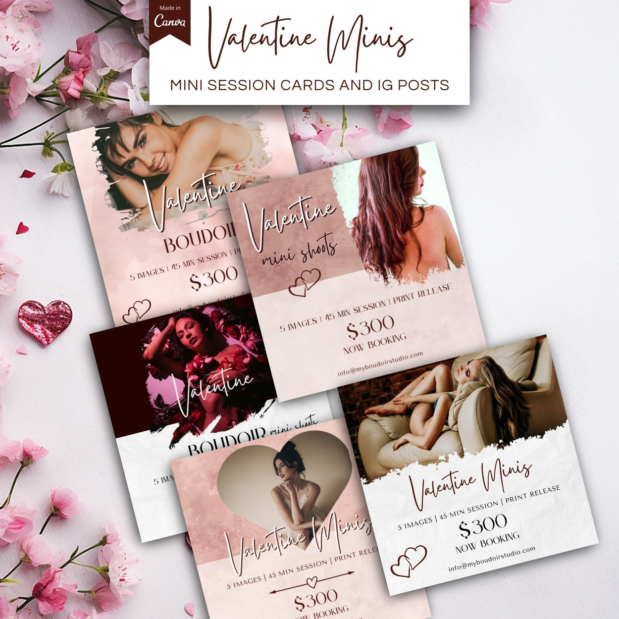 Boudoir Photographer Valentines Mini Session Flyer and IG Post templates
