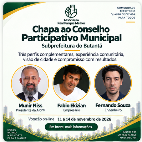 Conselho Participativo Municipal 2026: conheça Munir Niss, Fabio H. Ekizian e Fernando Souza
