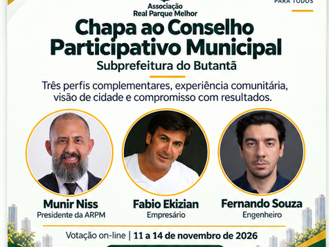 Conselho Participativo Municipal 2026: conheça Munir Niss, Fabio H. Ekizian e Fernando Souza