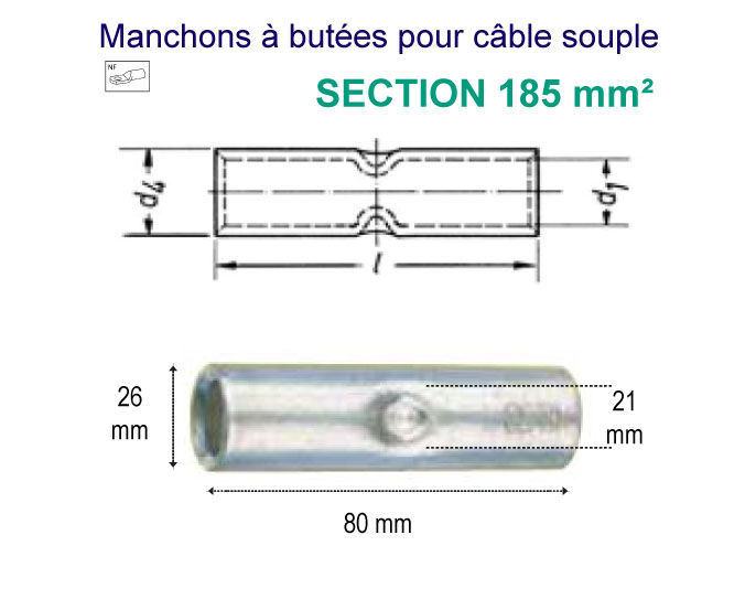 Thumbnail: Manchons à butée pour câble souple - Section 185 mm²