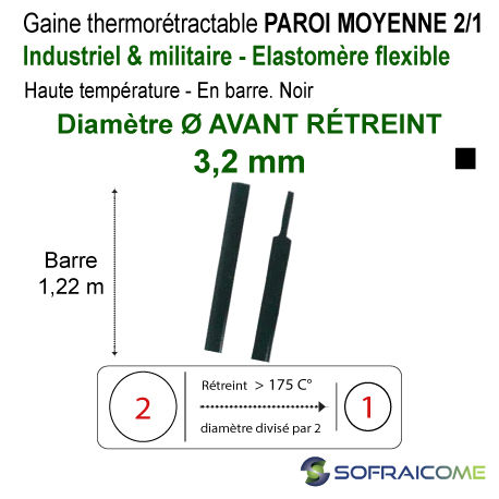 Gaines thermo PAROI MOYENNE - 2/1 - Ø Av rétreint 3,2 mm - Haute temp
