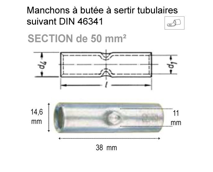 Thumbnail: Manchons à butée à sertir tubulaires - Section de 50 mm²
