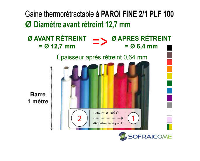 Miniatura: Gaines thermo PAROI FINE PLF 100 - Rétreint 2/1 : Ø avant rétreint 12,7mm