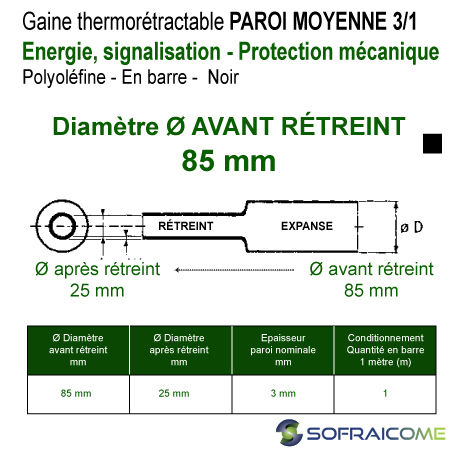 Thumbnail: Gaines thermo PAROI MOYENNE - 3/1 - Ø Av rétreint 85 mm Energie, protec