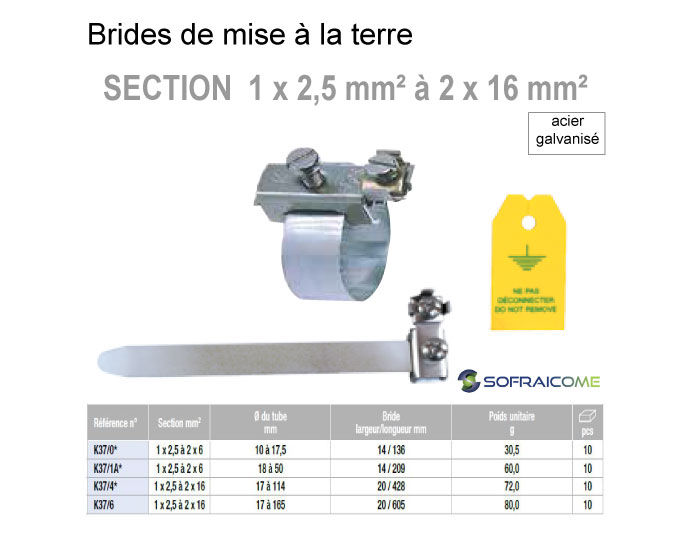 Thumbnail: Brides de mise à la terre Ø 17-114 mm - Section 1x2,5mm² à 2x16mm²