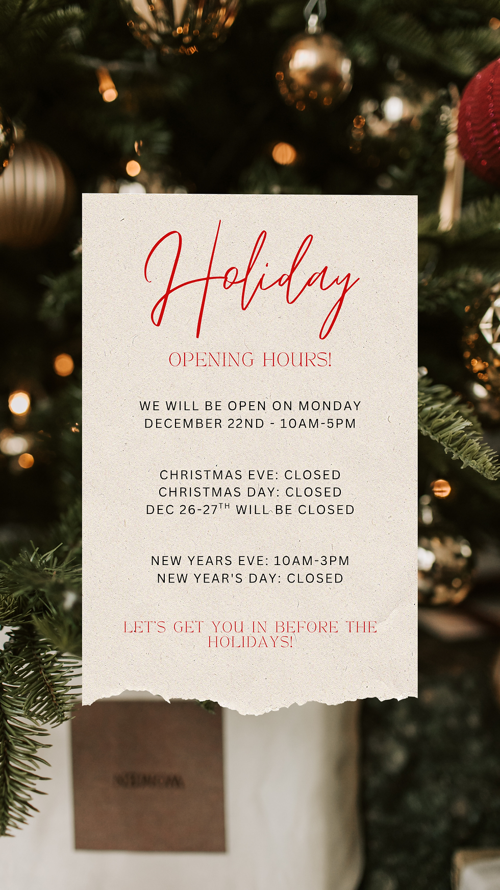 UPCOMING HOLIDAY HOURS