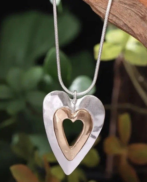 Thumbnail: Long Statement Necklace Rose Gold Toned  Silver Plated Heart Pendant
