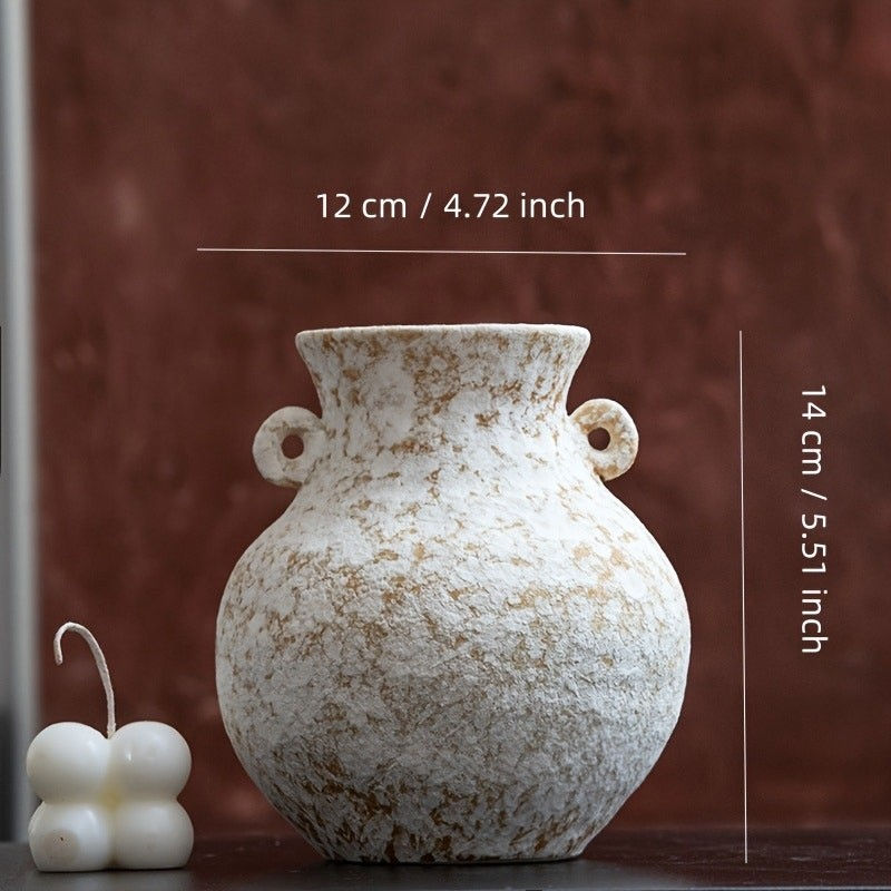 Thumbnail: Farmhouse Ceramic Vase - Beige/Floral, Farmhouse, Rustic Charm, Textured Surface