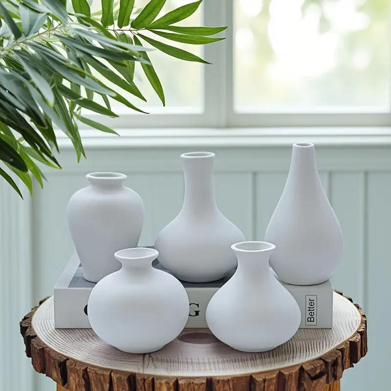 Thumbnail: 5-Piece Ceramic Bohemian Vase Set (White), Modern Minimalist Artistic-Shaped