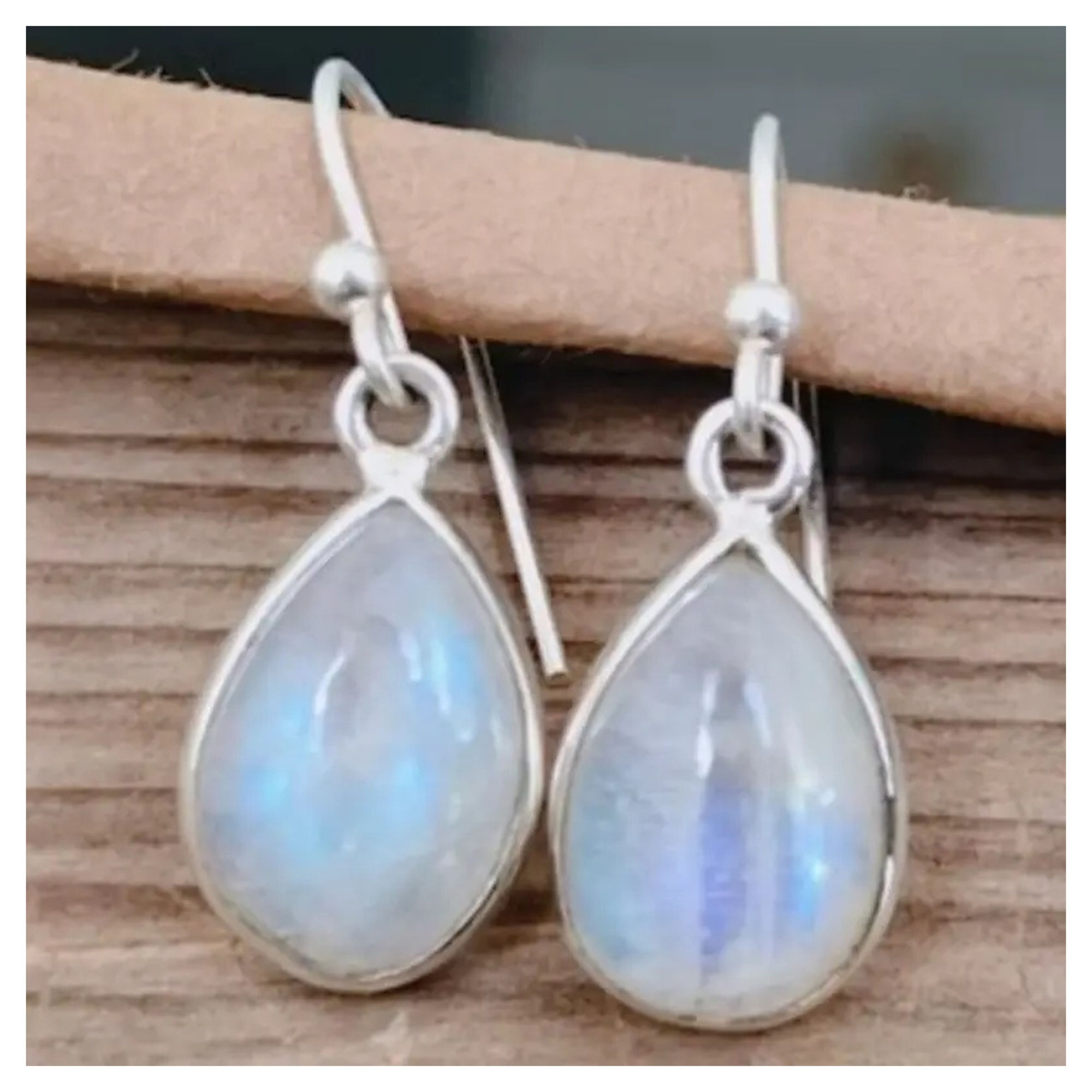 Rainbow Moonstone Teardrop Earrings - 925 Silver Plate Dangle - Ready to Gift