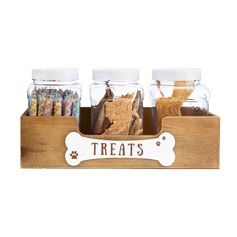 Thumbnail: Rustic Wooden Dog Treat Storage with 3 jars - natural wooden colour