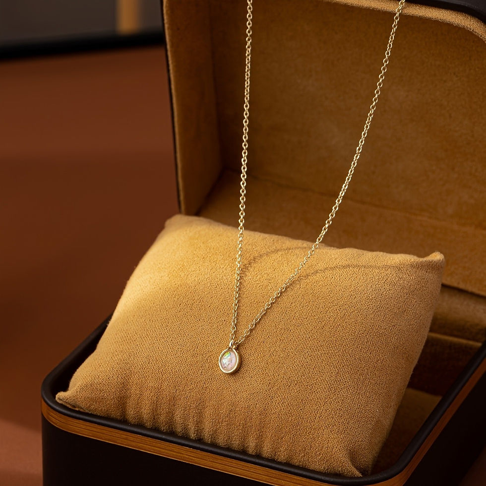Thumbnail: Elegant Geometric Necklace - 18K Gold Plated with Rs Opal Pendant- ready to gift