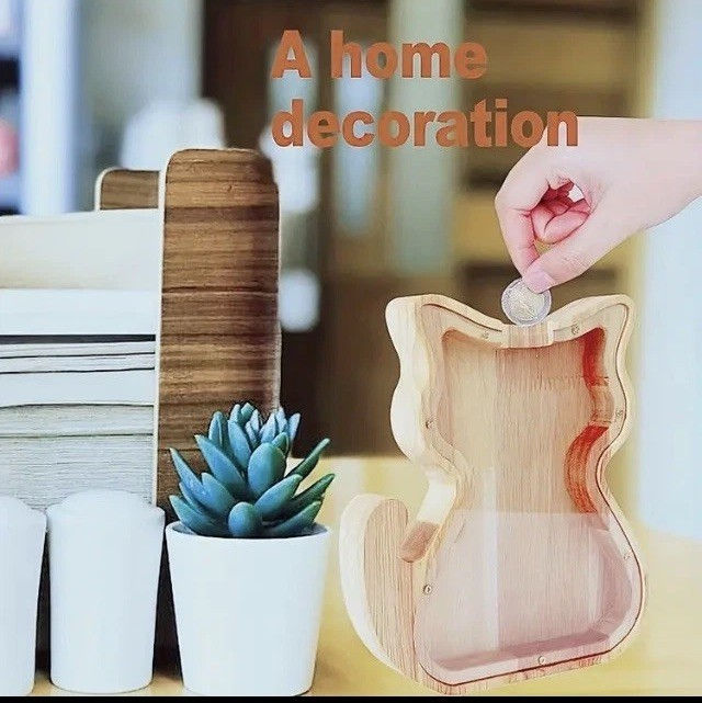 Thumbnail: Wooden Cat Penny Bank Gift for Birthdays Or Mother’s Day